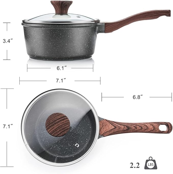 SENSARTE Nonstick Sauce Pan with Lid Saucepan Set, Swiss Granite Coating Sauce Pot Kitchen Cooking