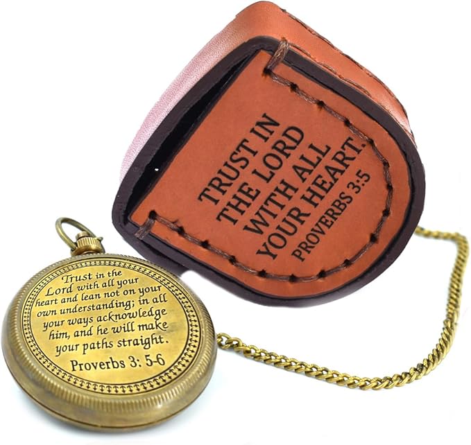 Trust in The Lord With All Your Heart - Proverbs 3:5-6 Quote Engraved Compass With Wooden Box