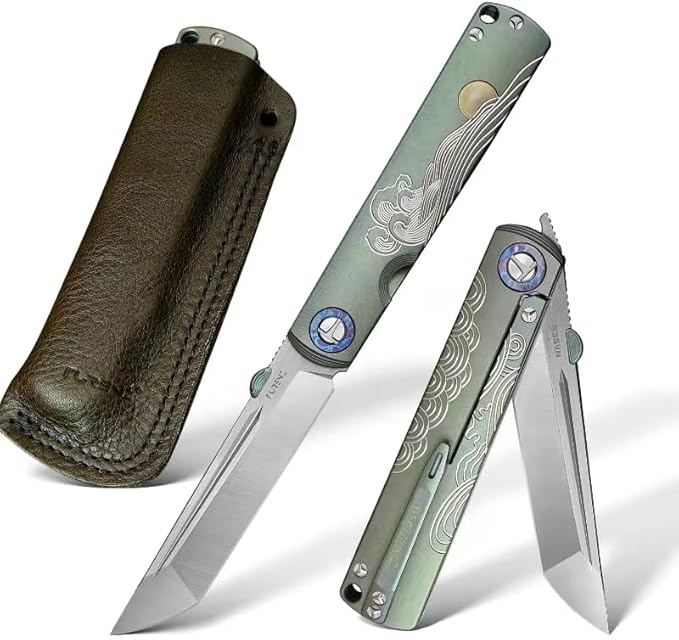 Handmade CPM-S35VN Powder Steel Japanese Pocket Knife, TC4 Titanium Alloy Handle, Camping and