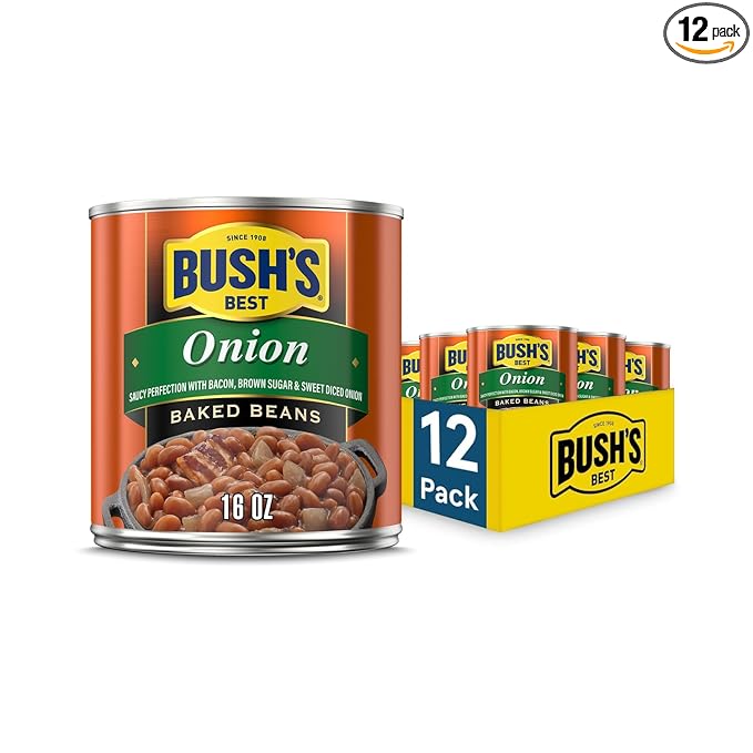 BUSH'S BEST 16 oz Canned Onion Baked Beans, Source of Plant Based Protein and Fiber, Low Fat