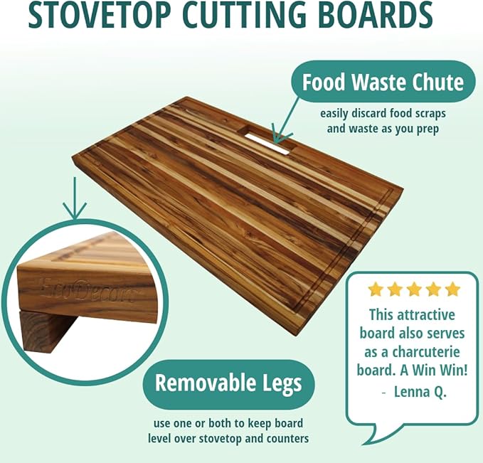 EcoDecors, Teak Edge Grain Cutting Board 34"x20", Extra Large Solid FSC Teakwood Butcher Block with