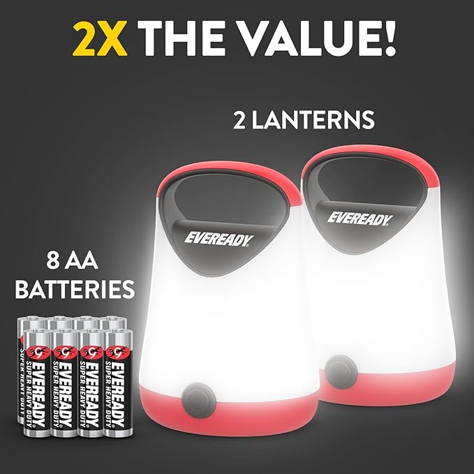 Eveready LED Camping Lantern X-250 (2-Pack), Super Bright Tent Lights, Rugged Water Resistant LED