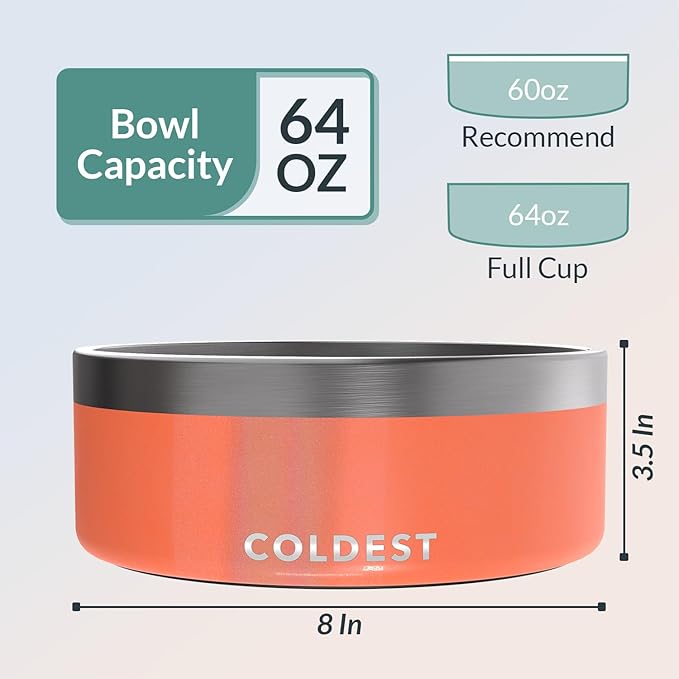 Coldest Dog Bowl - Anti Rust Metal, Non Slip, 3 Layers Insulated Stainless Steel Dog Bowls - Spill