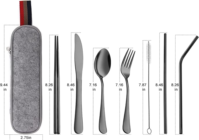 DEVICO Portable Utensils, Travel Camping Cutlery Set, 8-Piece including Knife Fork Spoon Chopsticks