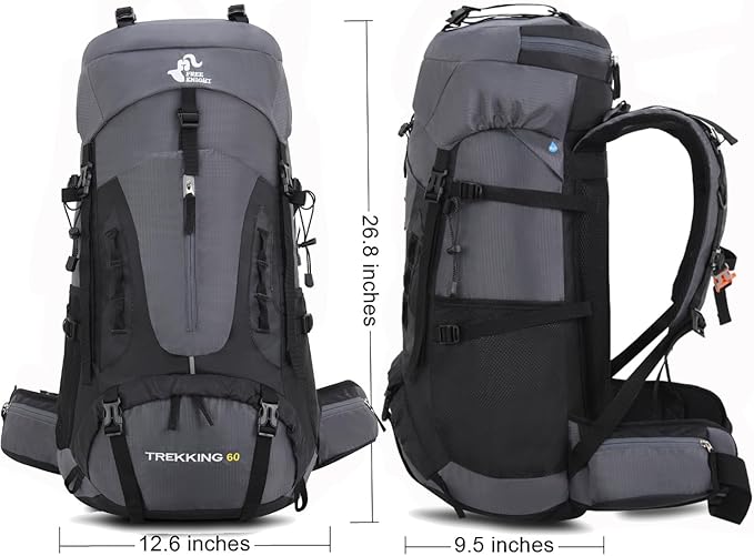 Bseash 60L Hiking Camping Backpack with Rain Cover, Waterproof Large Capacity Outdoor Sport Travel