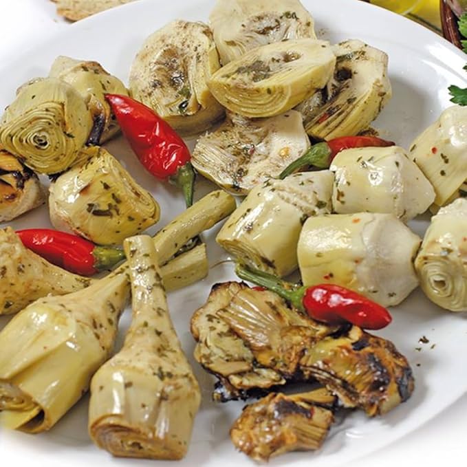 Renna, Grilled Roasted Halved Artichokes preserved in oil, 10.58 oz, Heart, Mediterranean flavor