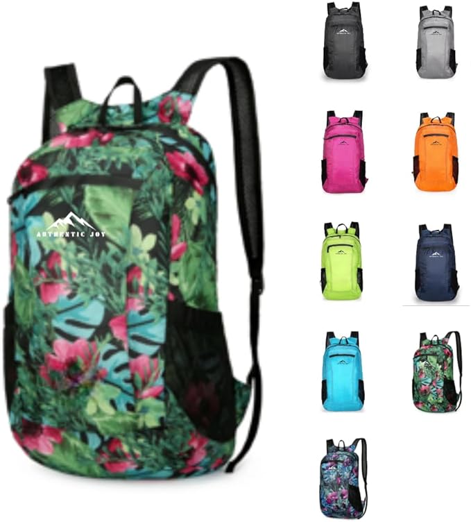 Authentic Joy 20L Water Resistant Lightweight Hiking Daypack, Packable Backpack, Multiple Colors
