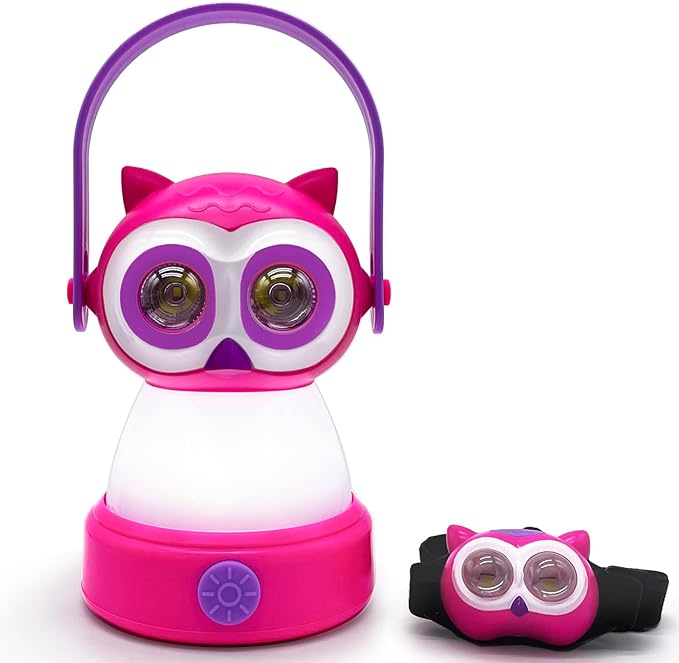 Kids Owl Lantern & Headlamp Set, 2-in-1 360° LED Camping Night Light, Battery Powered 3×AA