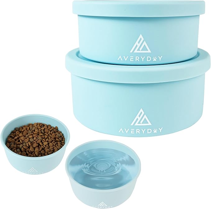 AVERYDAY 30 Oz Travel Dog Bowls with Lids, 2-in-1 Portable Pet Bowls for Food and Water, Leakproof