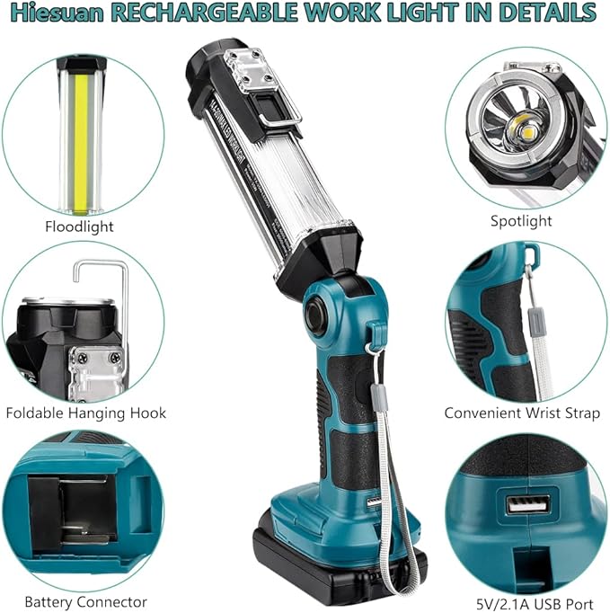 Cordless LED Work Light for Makita 18V Li-ion Battery, 35W 2000LM Outdoor Flashlight Portable