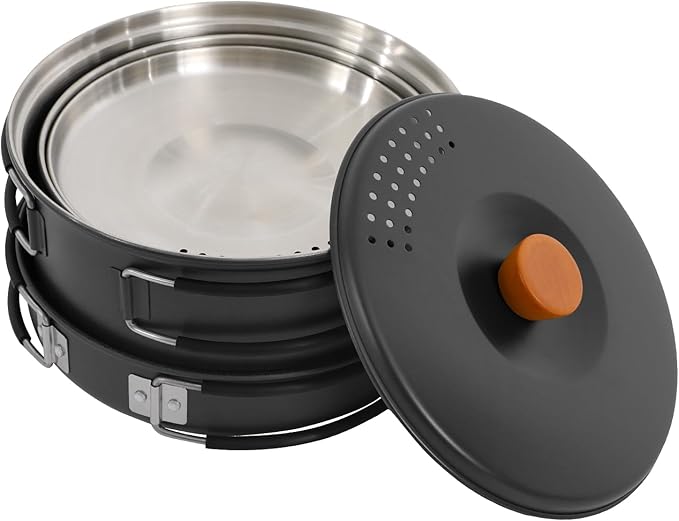 Camping Cookware Set, Camping Cooking Set,304 Stainless Steel Camping Pots &Frying Pan Set,Campfire