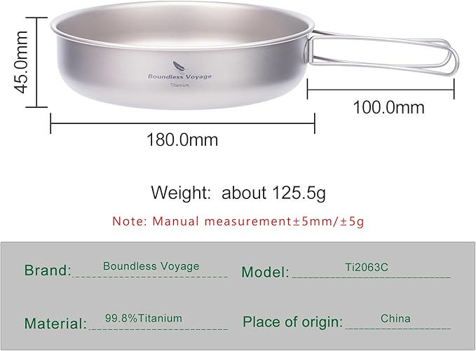 iBasingo 18cm Camping Frying Pan Titanium Skillet Saucepan Outdoor Cookware Lightweight Griddle