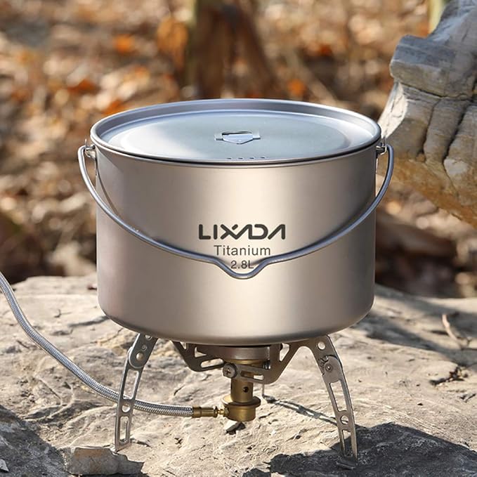 Lixada 1100ml/2800ml Titanium Pot Ultralight Portable Hanging Pot with Lid and Foldable Handle