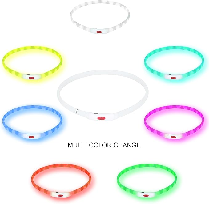 LED Multi-Color Dog Collar, Rechargeable 7 Colors Changing Light Up Dog Collar, Dog Lights Make Pet