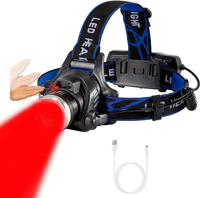 WINDFIRE Red Light Hunting Headlamp High Lumen, Super Bright LED Zoomable Head Lamp Motion Sensor