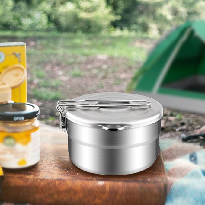 Lixada Stainless Steel Camping Cook Pot 1.5L with Lid and Folding Handle, Large Capacity Bento Pot