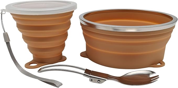 Mess Kit for Camping Silicone Collapsible Bowl Collapsible Cup and Stainless Steel Spoon for