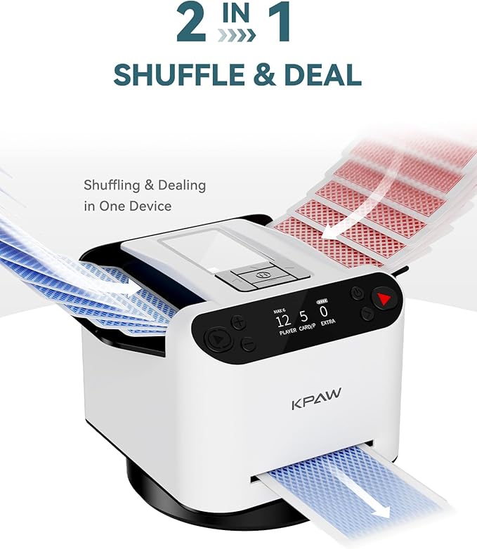 Automatic Card Shuffler and Dealer - 1-2 Decks Support 12 Players, 4 Drawing Remotes, Auto