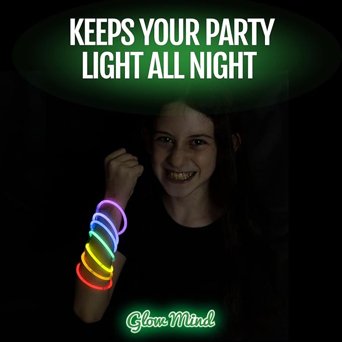 300 Ultra Bright Glow Sticks Bulk - Halloween Glow in the Dark Party Supplies Pack - 8" Glowsticks