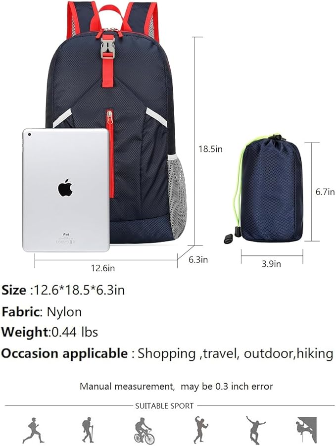25L Foldable Hiking Backpack Lightweight Packable Basic-Daypack Collapsible Bag Water-Resistant