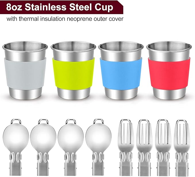 Odoland 22pcs Camping Cookware Mess Kit, Large Size Hanging Pot Pan Kettle with Base Cook Set for