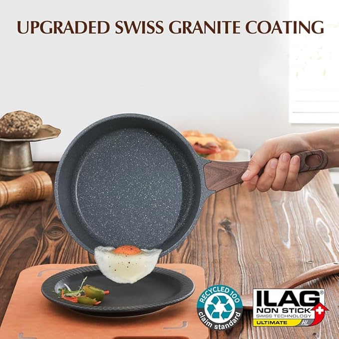 SENSARTE Nonstick Saucepan with Lid, 2.0 Quarts Small Pot with Swiss Granite Coating, Stay-cool