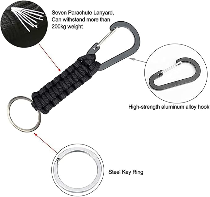 BRAVESHINE Paracord Keychain Carabiner Clip, D Ring Lanyard Hanger Stroller Hook for Water Bottle