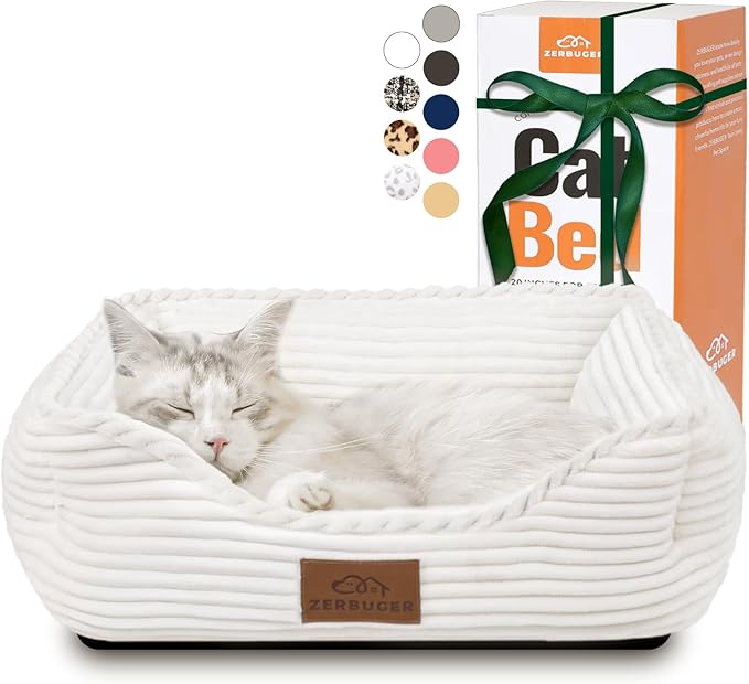 Cat Dog Bed for Pets, Rectangle Pet Bed Gift for Puppy and Kitten, Machine Washable Calming Fluffy