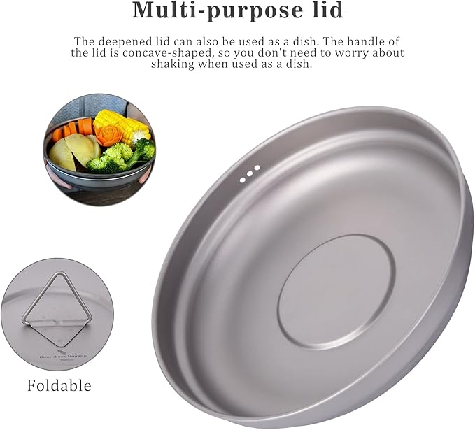 Boundless Voyage Multifunctional Titanium Steamer Pot with Frying Pan and Vented Lid Outdoor