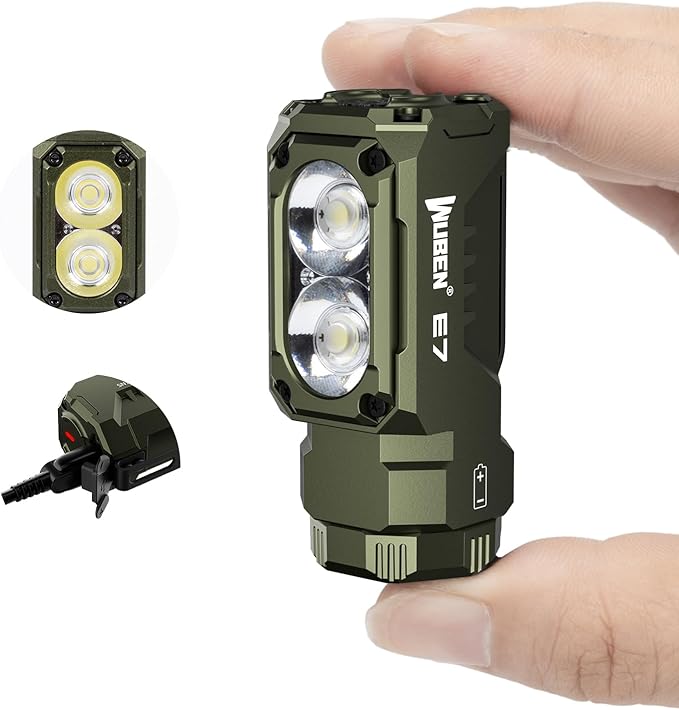 WUBEN E7 1800 Lumen Rechargeable Mini Flashlight with Magnet - Super Bright 6 Modes ArmyGreen EDC