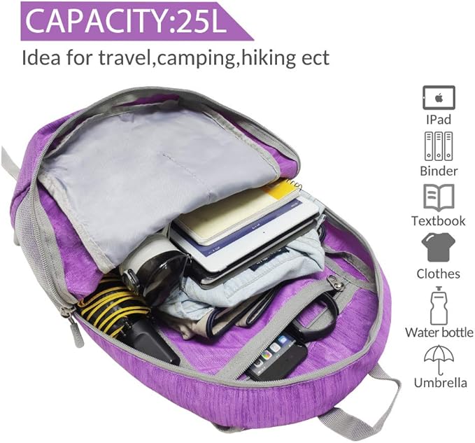 ZOMAKE 25L Ultra Lightweight Packable Backpack, Foldable Hiking Backpacks Water Resistant Small