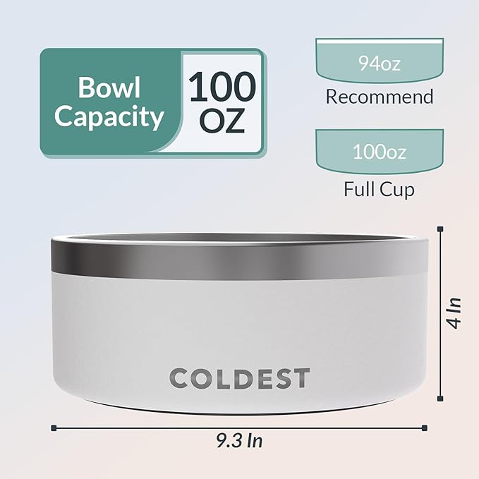 Coldest Dog Bowl - Anti Rust Metal, Non Slip, 3 Layers Insulated Stainless Steel Dog Bowls - Spill