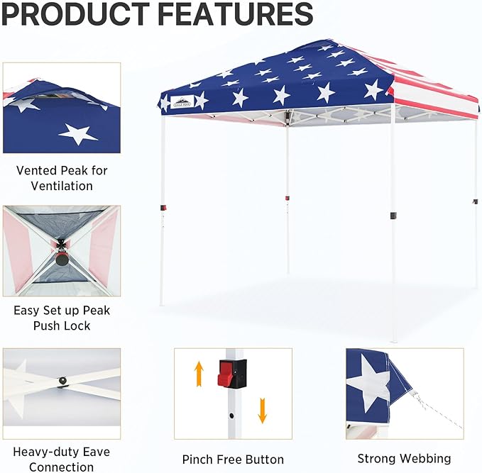 EAGLE PEAK Pop Up Canopy Tent with Wheeled Carry Bag, 8 Stakes, 4 Ropes, Easy Set Up Tent Canopy