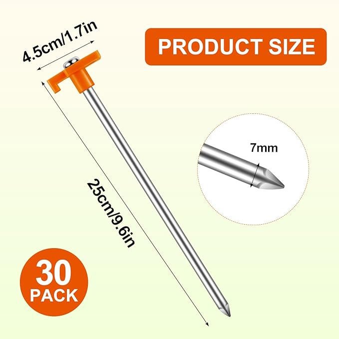 30 Pack Tent Stakes Heavy Duty,9.6 Inch Non-Rust Metal Tent Pegs,Ground Stakes Tent Spikes,Camping