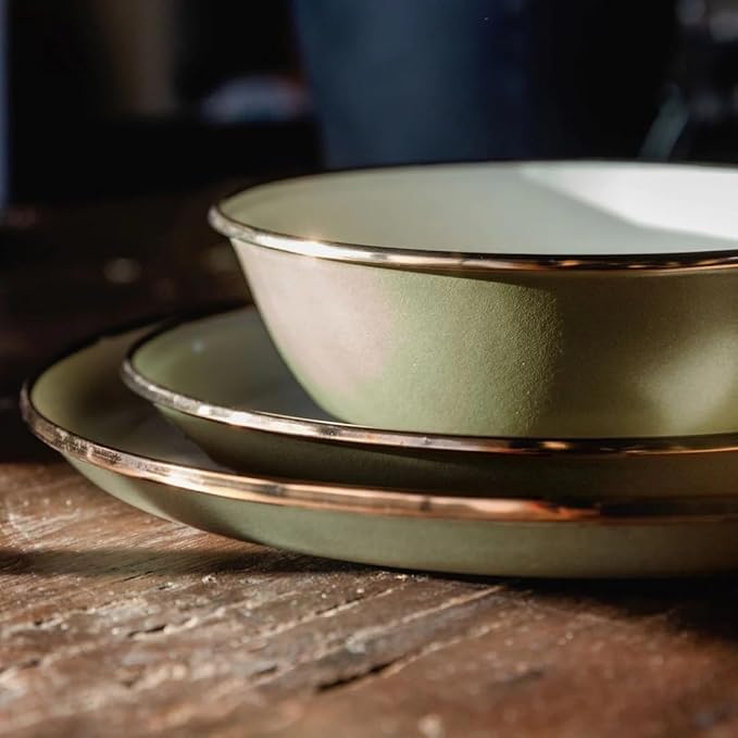 Barebones 2-Tone Salad Plate - Set of 2, 8-Inch Salad Plate - Enamelware Plates - Durable Kitchen