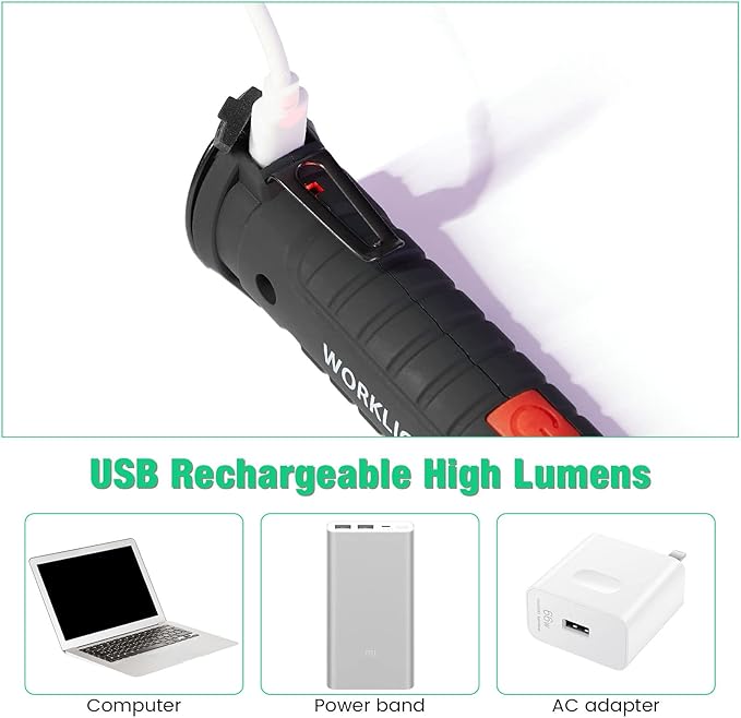 Honoson 4 Pieces LED Work Light Cob Rechargeable Work Flashlight with Magnetic Base, Hanging Hook