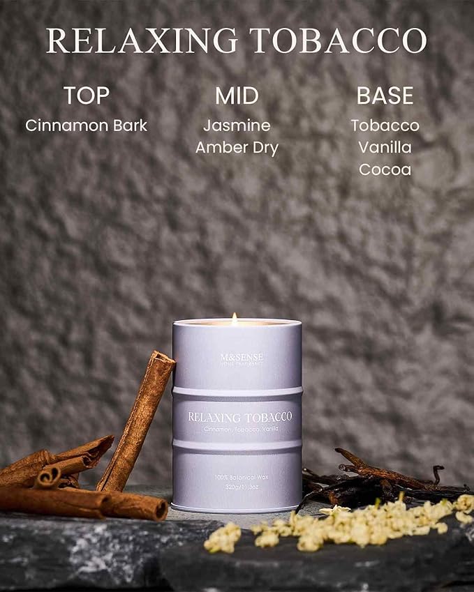 M&SENSE Tobacco Scented Candles Natural Non Toxic, Aromatherapy Candle for Stress Relief Meditation