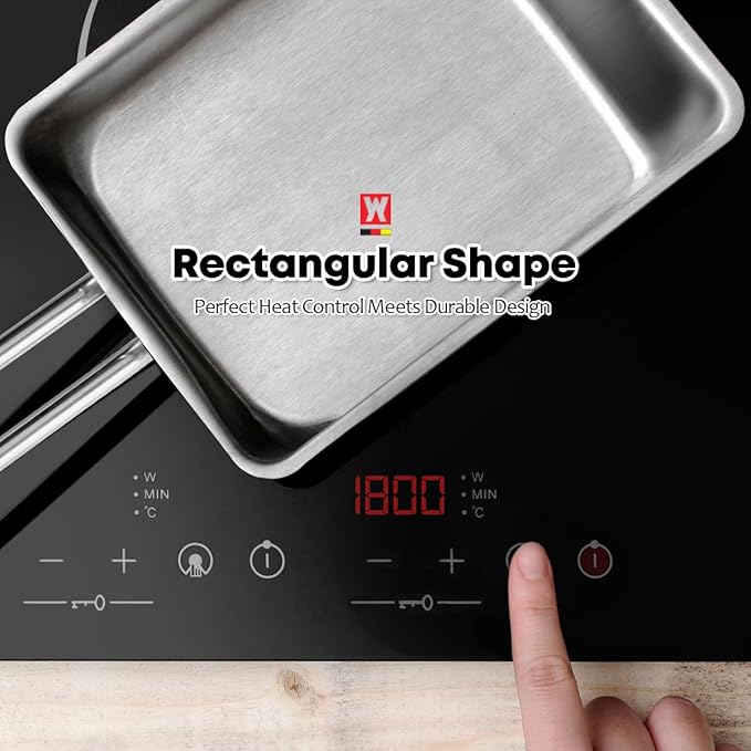 Stainless Steel Fry Pan, 3-Ply Reinforced Body, Rectangular Omelet Pan, Oven & Dishwasher Safe