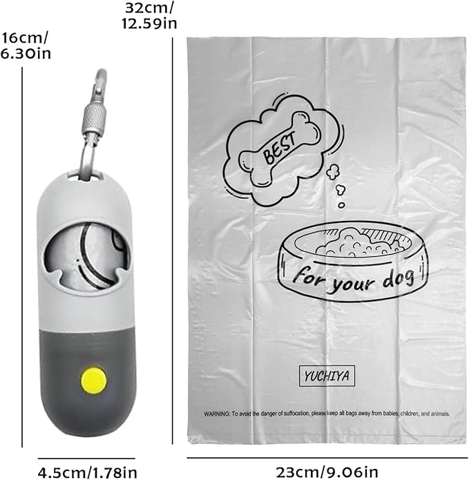 Dog Poop Bags Holder with LED Flashlight|Pet Waste Bags Dispenser for Leash|Doggie Potty Bags