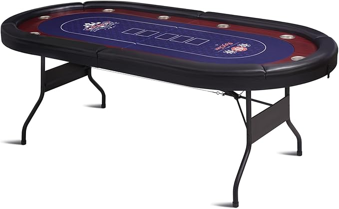 86" Foldable Poker Table, 10-Player Large Folding Texas Holdem Blackjack Table with Cup Holders