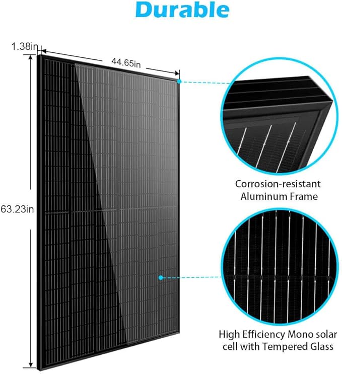 SUNGOLDPOWER 2pcs 370W Solar Panels Monocrystalline, Grade A Solar Cell, Waterproof IP68, High