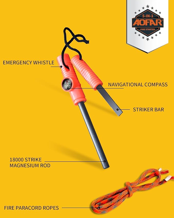 AOFAR Military Compass and Fire Starter AF-4580/381 Lensatic Sighting, Survival Kit,Waterproof and