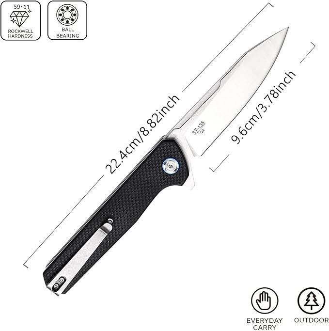 Sitivien ST135 Folding Knife,D2 Steel Blade G10 Handle Outdoor EDC Knife for Hunting Fishing