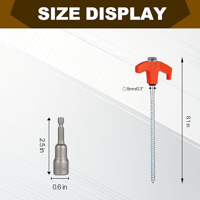 8 Pack Screw in Tent Stakes Heavy Duty,8 Inch Ground Anchors Screw in,Metal Stakes with Hex Head