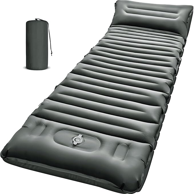 Inflatable Camping Sleeping Pad with Pillow, 5" Extra-Thick Ultralight Inflatable Sleeping Mat with