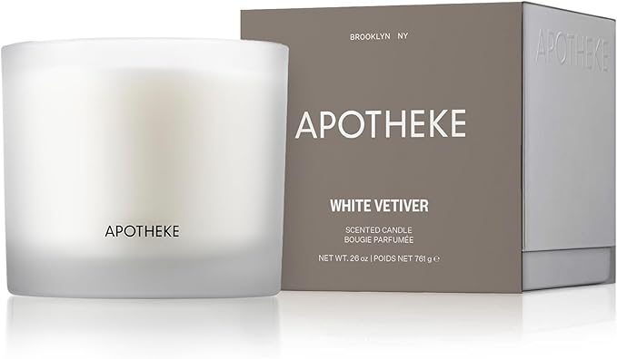 Apotheke 3-Wick Scented Candles for Home, White Vetiver - 26 oz Soy Wax Jar Candle Gift for Women