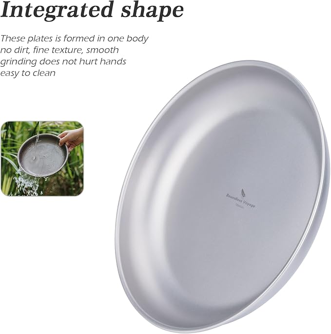 Boundless Voyage Titanium Camping Plate Dishes Saucer Lightweight Round Dinnerware Set Stackable