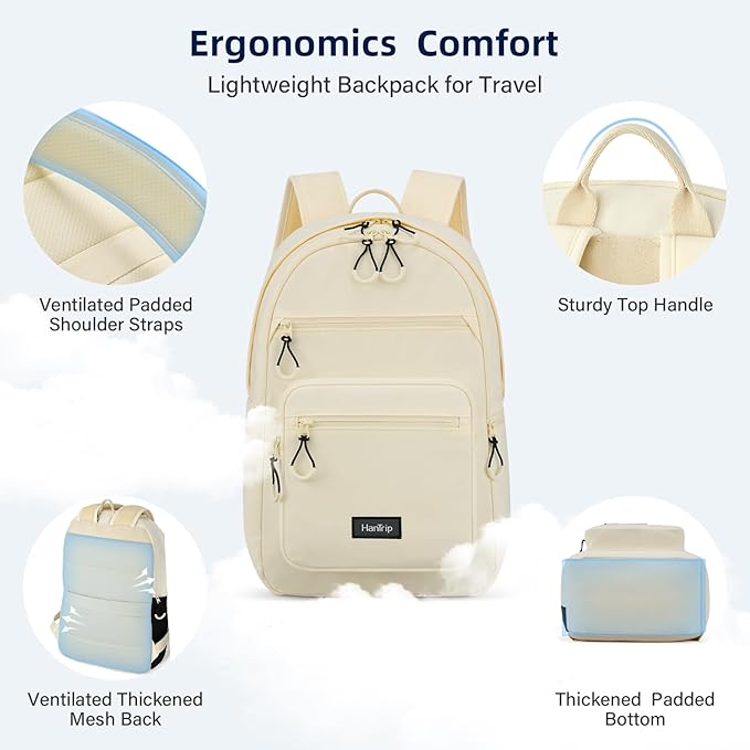 Carry On Travel Backpack For Women, 18 Inch Water Resistant Large Backpack Lightweight Bookbag For