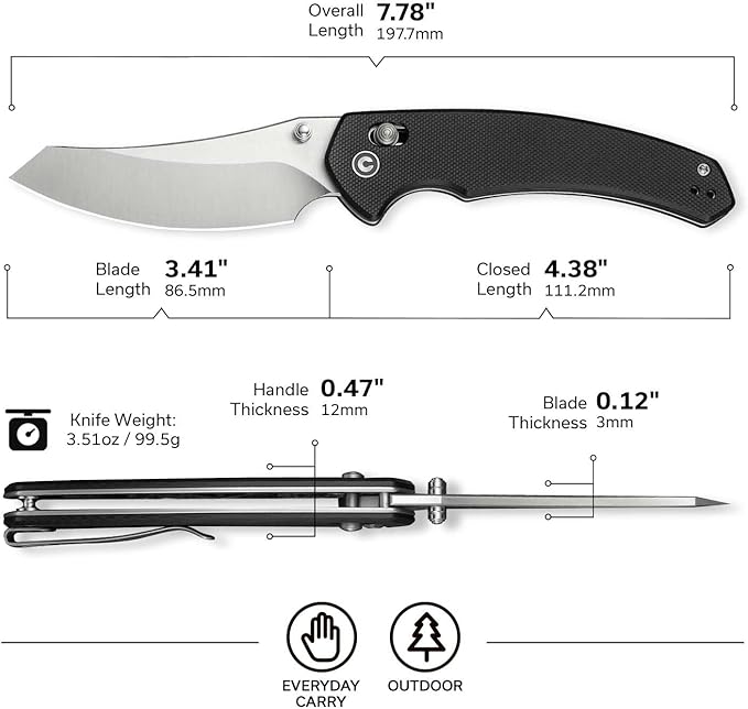 CIVIVI Sixgill Folding Pocket Knife for EDC, 3.41'' Nitro-V Blade G10 Handle, Deep Carry Reversible
