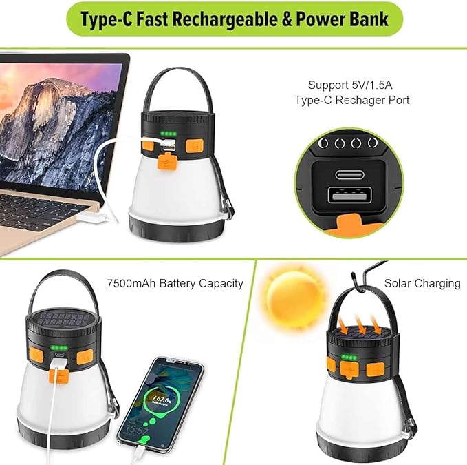 LED Camping Lantern, 1500 Lumens Camping Lantern Rechargeable with Solar Panel Charging